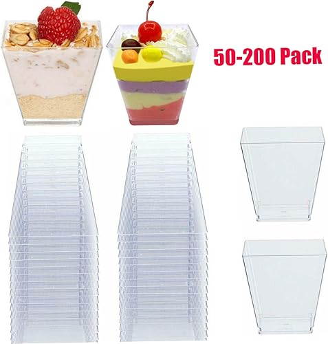 Miniatura 7 de 50 tazas de mini aperitivo, tazas transparentes para fiesta, tazas cuadradas para aperitivos, vasos cuadrados, tazones desechables para aperitivos,