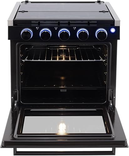 Miniatura 5 de Estufa RecPro RV de acabado negro Estufa de gas de 21" de altura Tres quemadores de 6500 y 8000 BTU Horno de 7100 BTU con capacidad de 1.8 pies