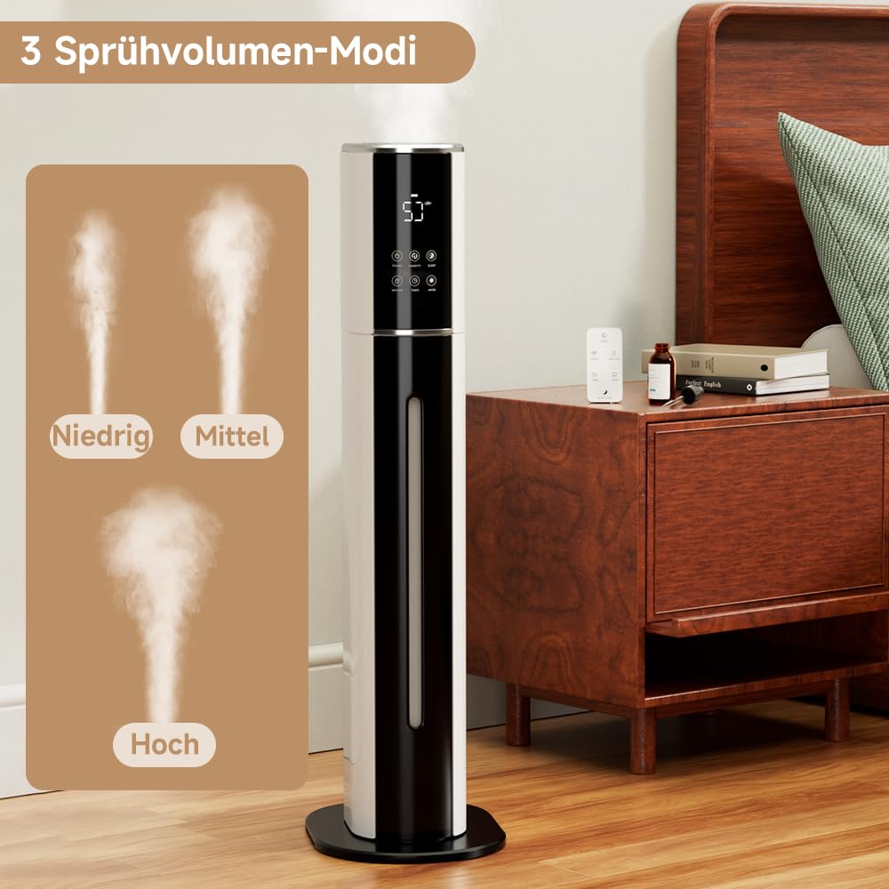 9L Luftbefeuchter Top-Fill, Leiser Aroma-Diffusor mit Fernbedienung | Großer 9-Liter-Luftbefeuchter,Top-Fill-Design, 3 Nebelstufen, leisem Schlafmodus, Aromafach,Timer,automatischer Abschaltung