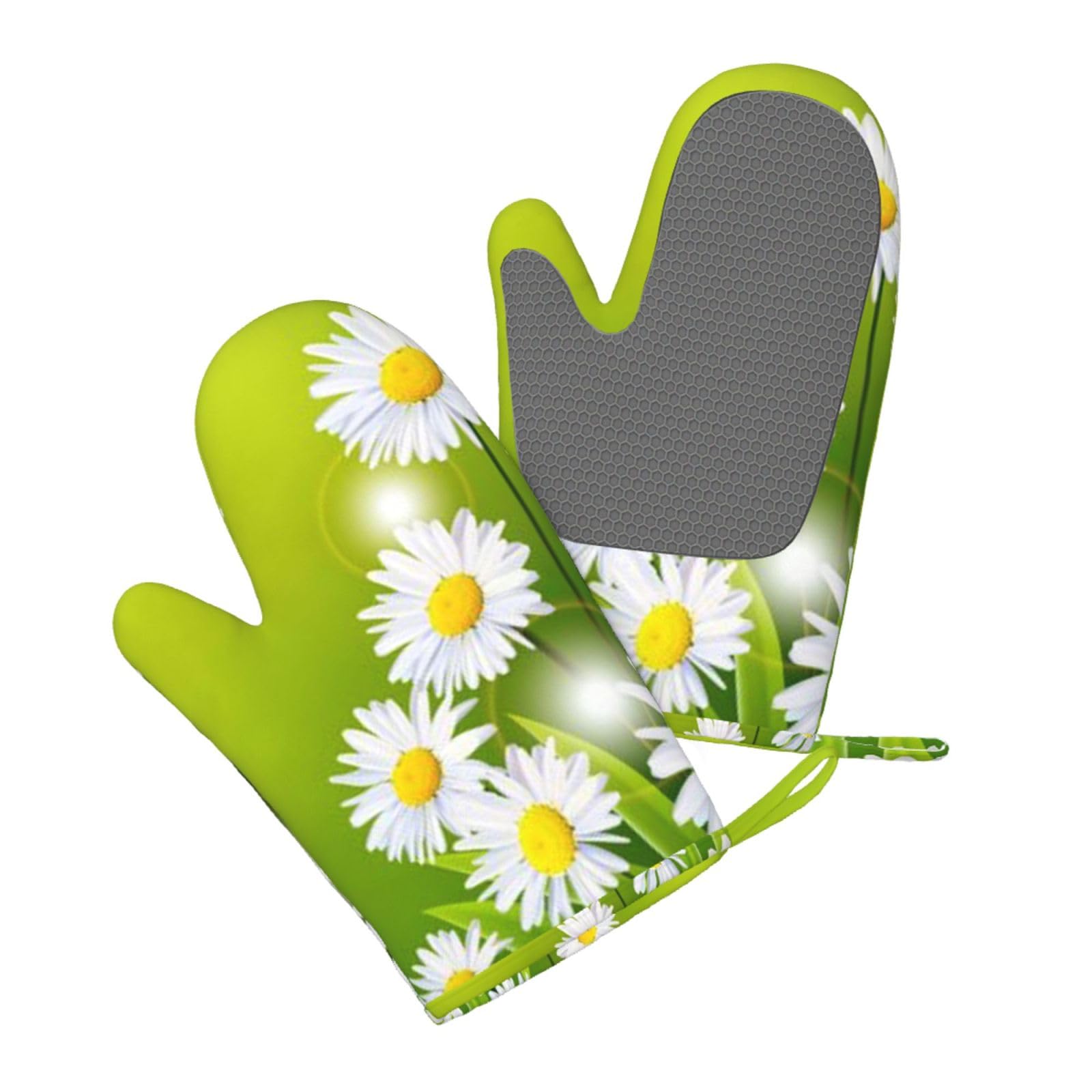 Aqrjlpo Women's Floral Flowers Daisies Silicone Oven Mitts Set 2Pcs, Printed Heat Resistant Non-Slip Silicone Oven Gloves For Kitchen Cooking Baking Microwave