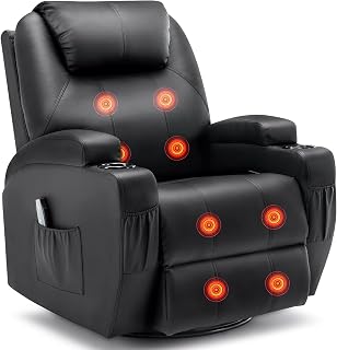 KORSER Swivel Rocker Recliner Chair with Massage, Heat, 360° Swivel, Remote Control & Cup Holders for Adults