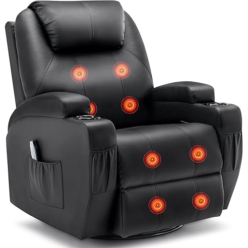 Recliner Chair, Rocking Chair with Massage and Heat, 360° Swivel Recliner Chairs for Adults, Rocker Manual Recliner with Remote Control and Cup Holder for Living Room, Bedroom, Nursery