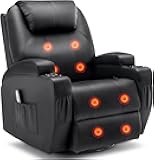 Recliner Chair, Rocking Chair with Massage and Heat, 360° Swivel Recliner Chairs for Adults, Rocker Manual Recliner with Remote Control and Cup Holder for Living Room, Bedroom, Nursery