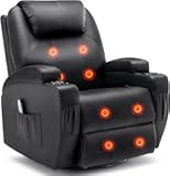 Recliner Chair&comma; Rocking Chair with Massage and Heat&comma; 360° Swivel Recliner Chairs for Adults&comma; Rocker Manual Recliner with Remote Control and Cup Holder for Living Room&comma; Bedroom&comma; Nursery