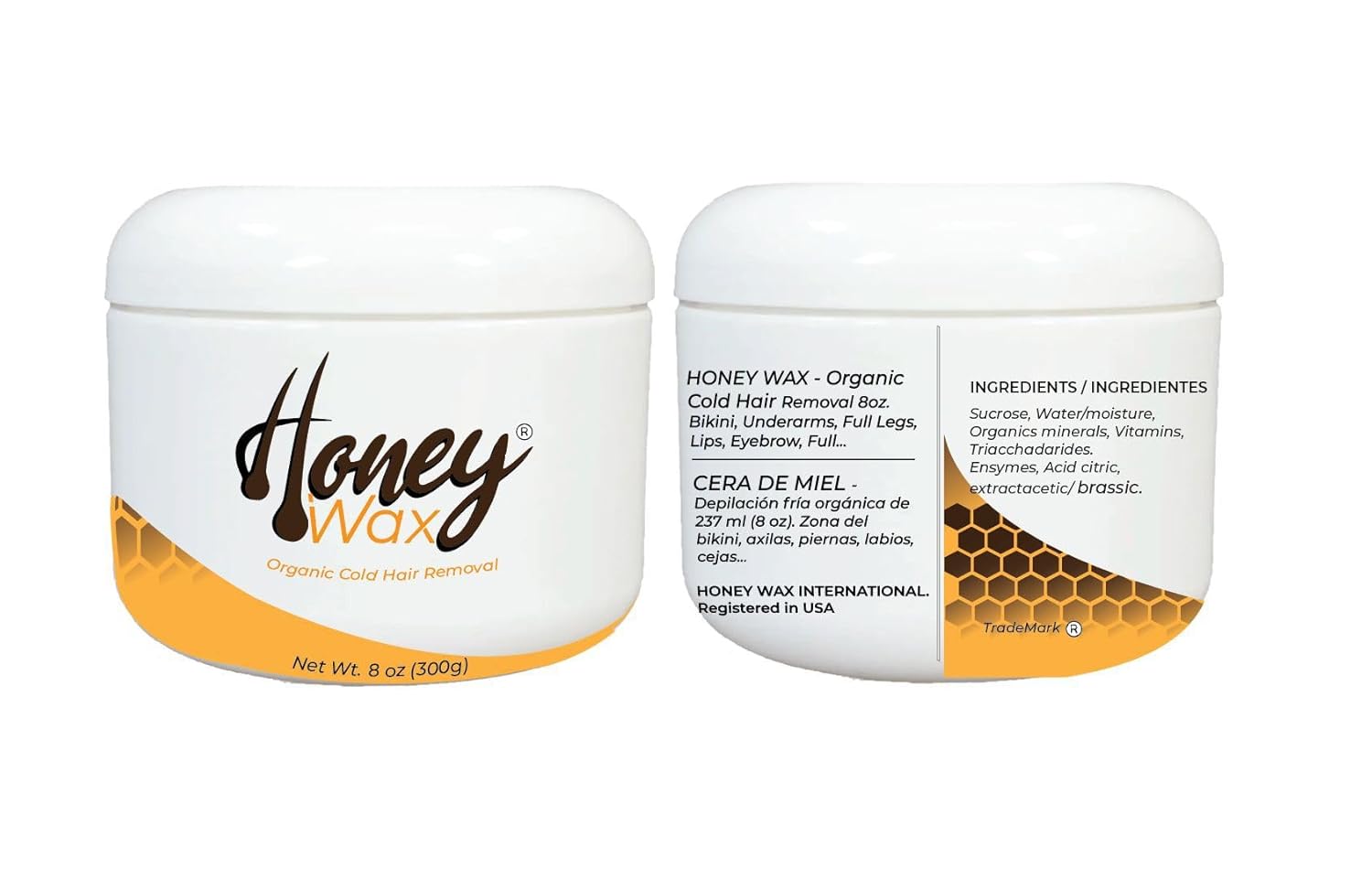 NEW PRESENTATION! HONEY WAX - Organic Cold Hair Removal 8oz. Bikini, Underarms, Full Legs, Lips, Eyebrow, Full Face Wax No Heating Required..