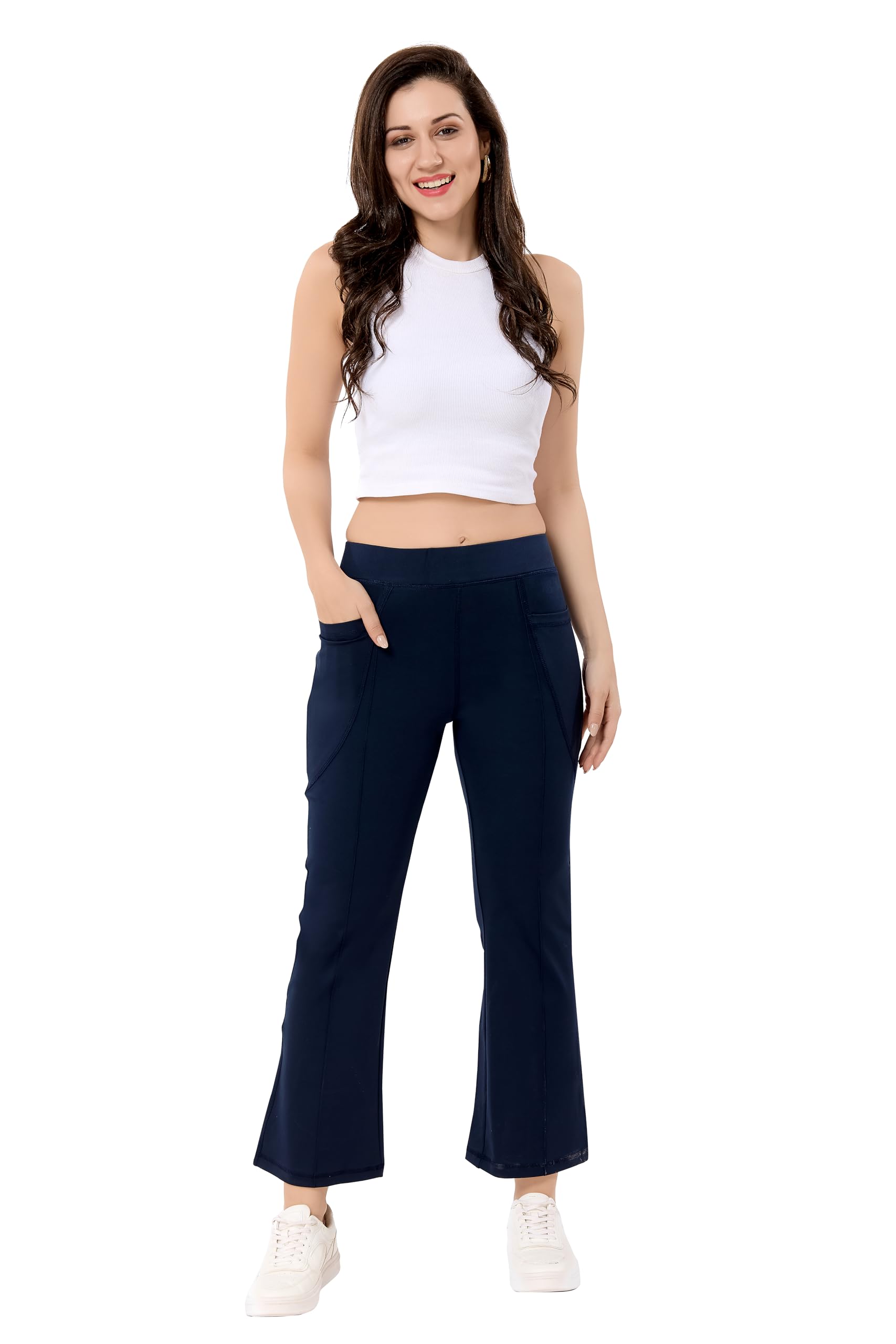 Bootcut Yoga Pants with 2 Pocket |High Waist Workout Stretchable Flared Leggings Gym wear/Active Wear Work Pants for Women - Available Sizes - S, M, L, XL, 2XL,3XL,4XL