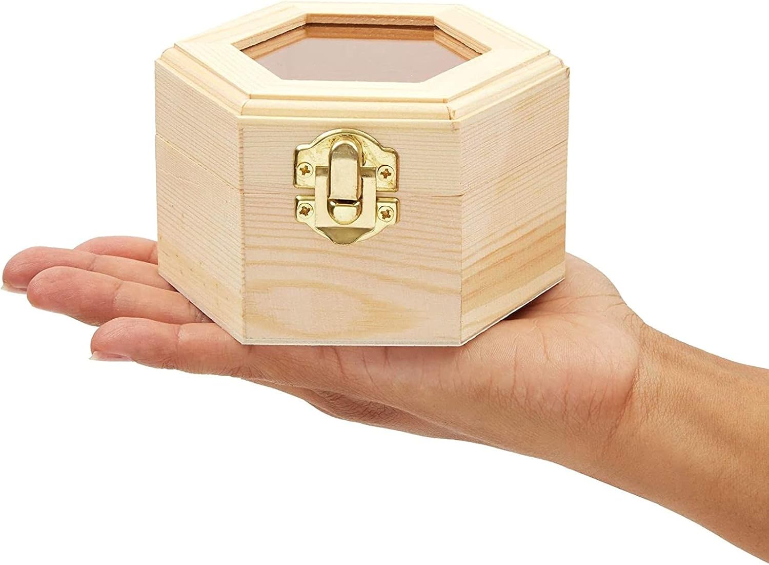 Unfinished Hexagon Wood Jewelry Box with Window and French Buckle (3-Pack) : Clothing, Shoes & Jewelry
