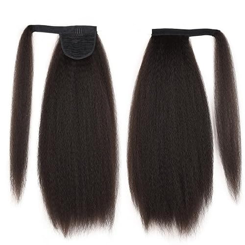 Miniatura 10 de Extensión de cola de caballo recta Afro Kinky Wrap Around Yaki para mujeres negras, extensión de cola de caballo mágica para niñas (22 pulgadas, 2)