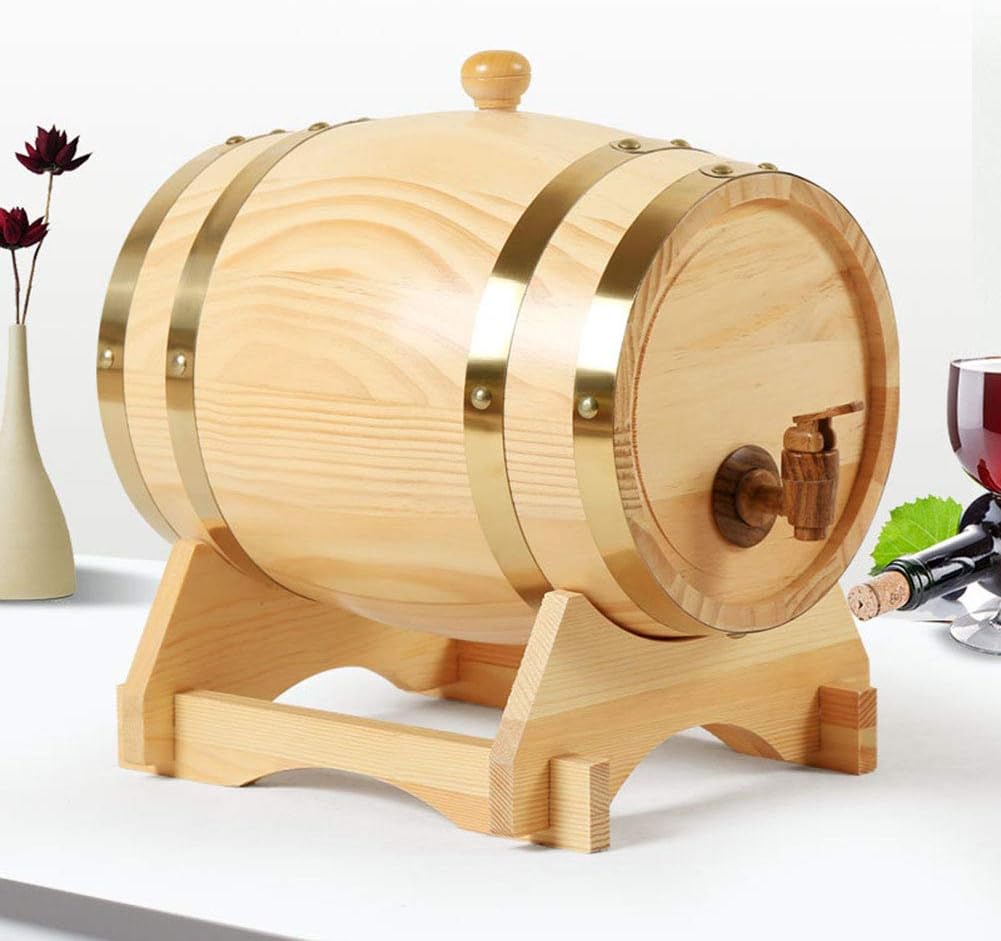3L Oak Beer Barrel Mini Household Wine Keg Wooden Dispenser Beer Brewing Equipment for Beer Wine Whiskey Tequila Rum Hot Sauce