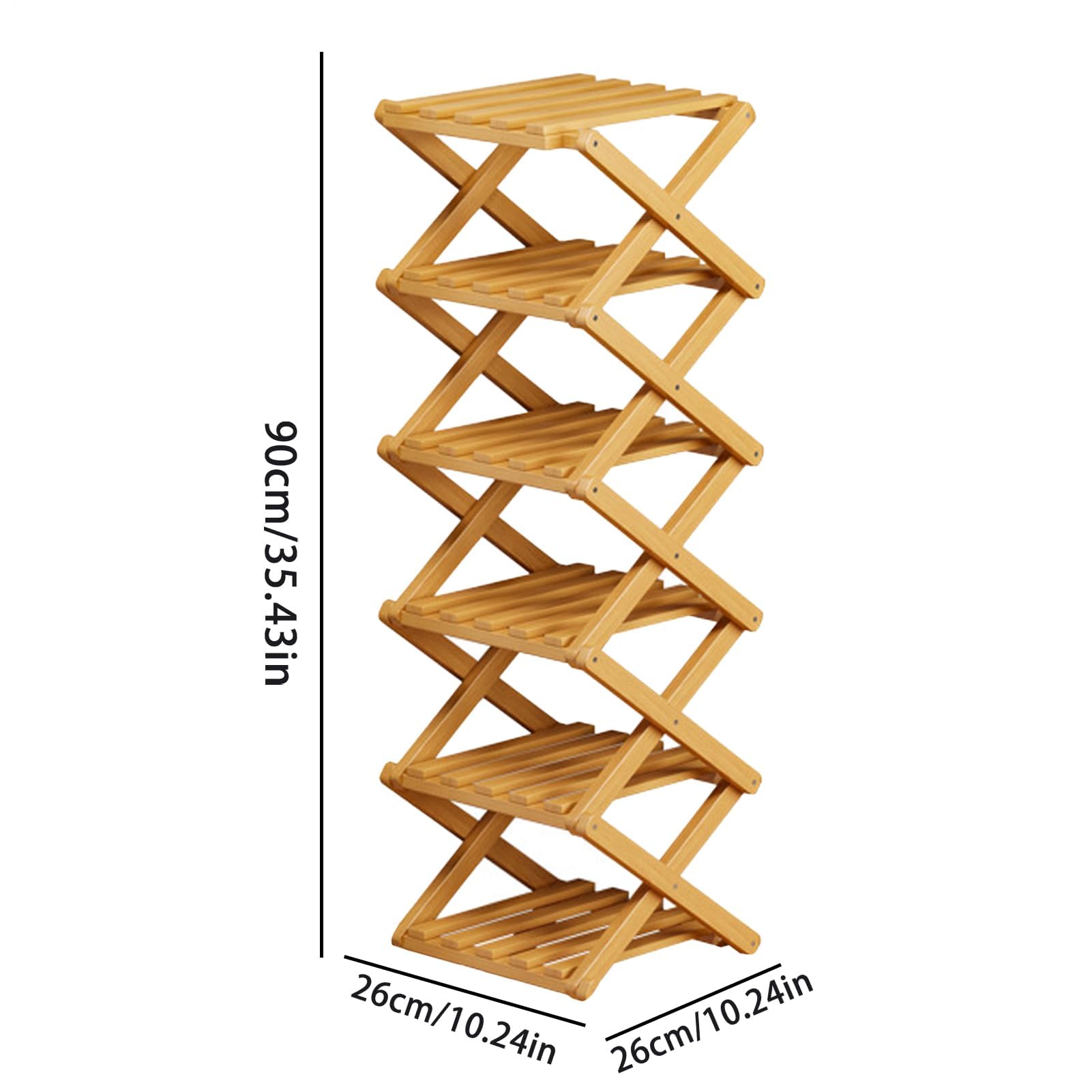 Scarpiera a 6 ripiani in bambù verticale per spazi ristretti, organizer per scarpe in legno alto, soluzione salvaspazio per riporre oggetti, mobili per ingresso casa