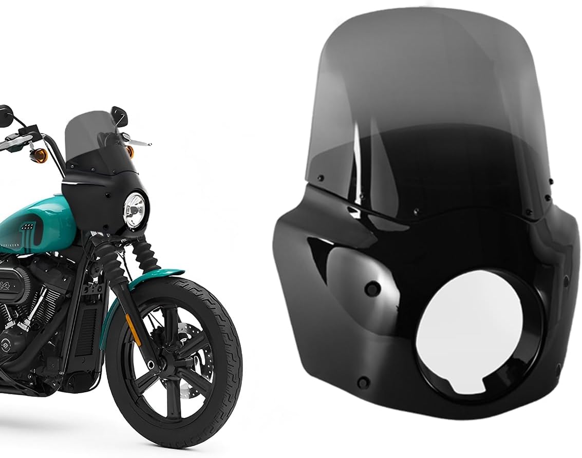 Motorcycle Fairing 5.75" Headlight Fairing with 13" Motorcycle Windshield 49mm Mounting Hardware for Harley Softail Street Bob FXBB FXBBS Standard FXST(Smoke)