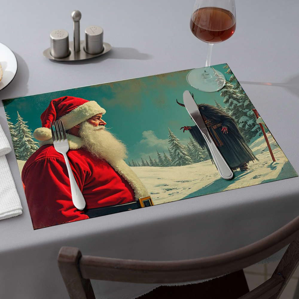 Set de table Santa Claus forêt enneigée contre taches et rayures