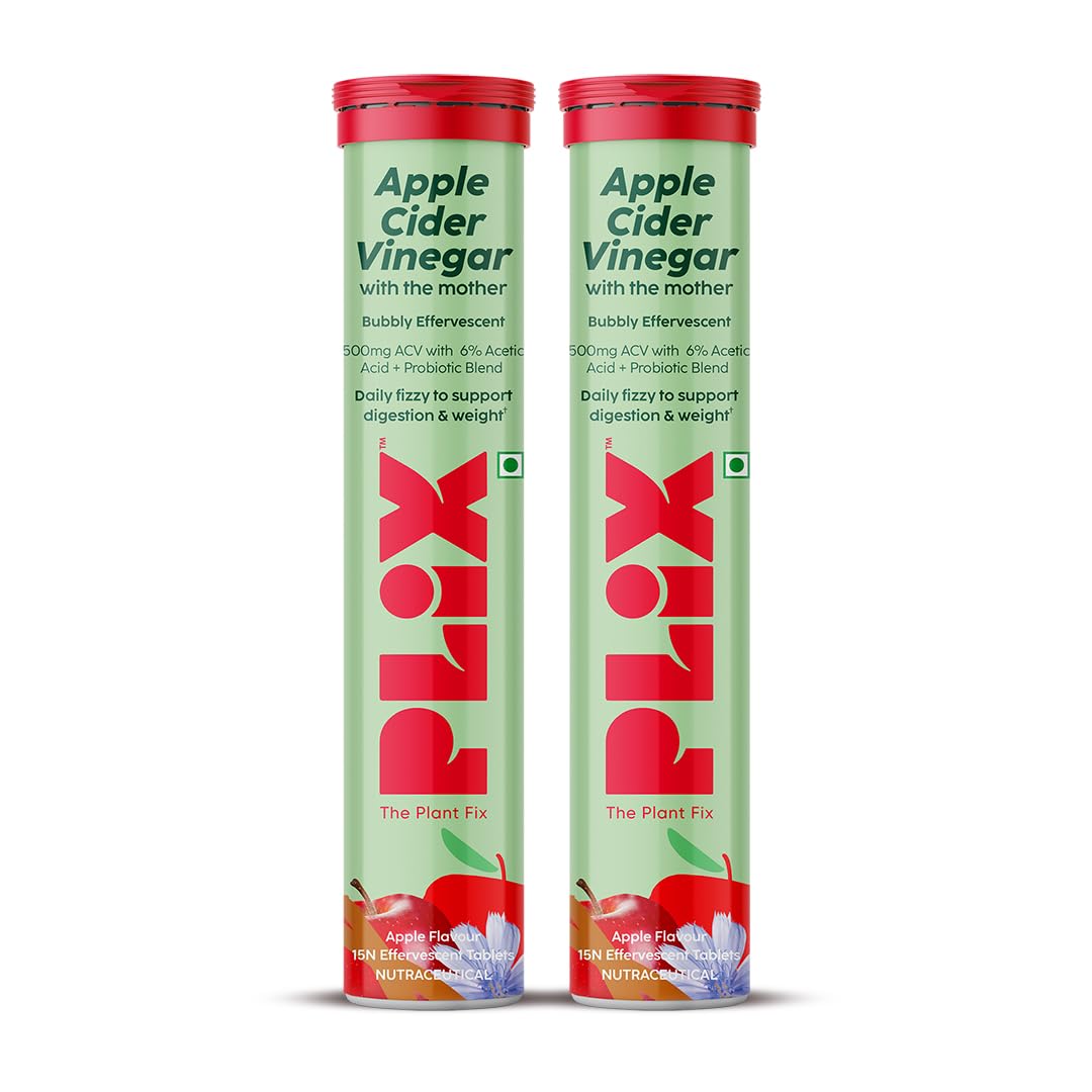 PLIX - THE PLANT FIX Probiotics+ Apple Cider Vinegar Effervescent Tablets|Supports Digestion,Improves Gut Health & Metabolism|With 10bn CFU|15 Tablets,Pack of 2|For Unisex, 220 grams-image-4