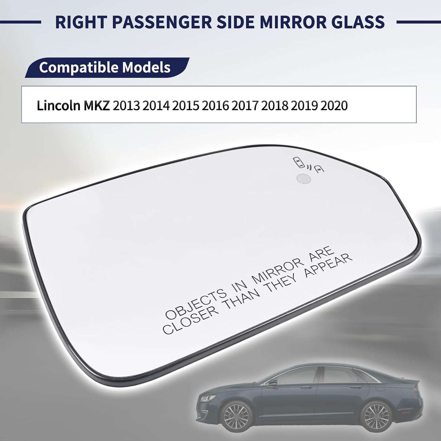 Right Passenger Side Mirror Glass w/Heated & Blind Spot Compatible with Lincoln MKZ 2013 2014 2015 2016 2017 2018 2019 2020