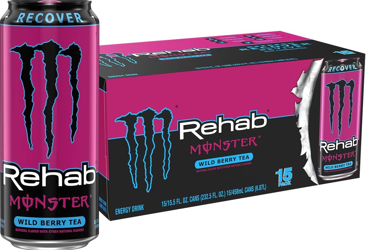 Monster Rehab Wild Berry Tea + Energy, Energy Drink, 15.5 Ounce