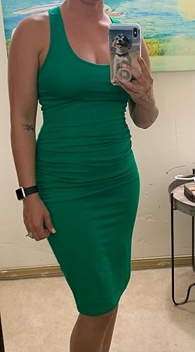 Miniatura 5 de Missufe - Vestido casual para mujer, sin mangas, con espalda cruzada, ajustado y fruncido, hasta por debajo de la rodilla