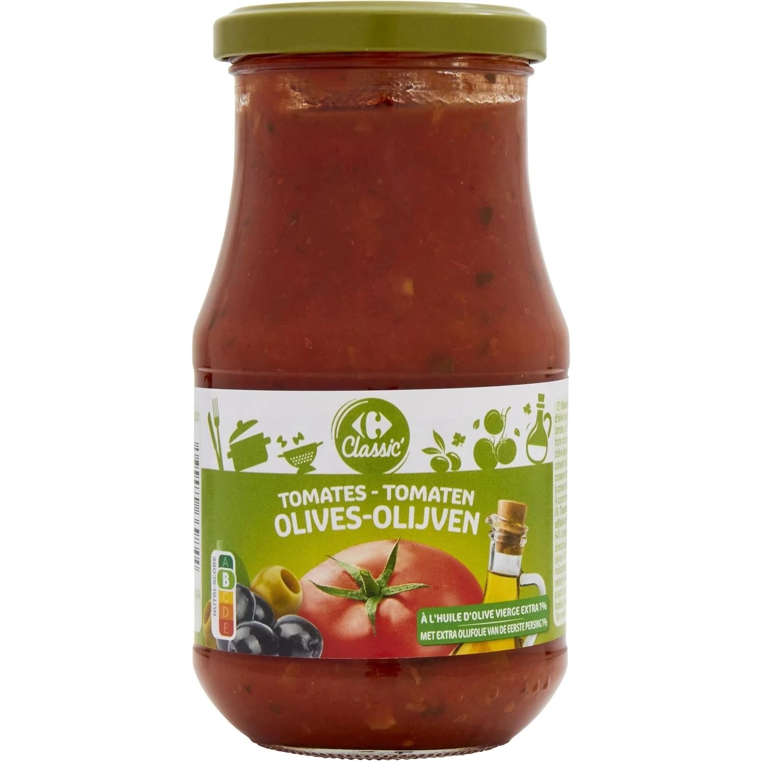 CARREFOUR CLASSIC' - Sauce Tomates Olives Vertes Et Noires - À L'Huile D'Olive Vierge Extra · Idéale pour les Pâtes à L'Italienne - Le Pot de 420g - Le Lot De 4