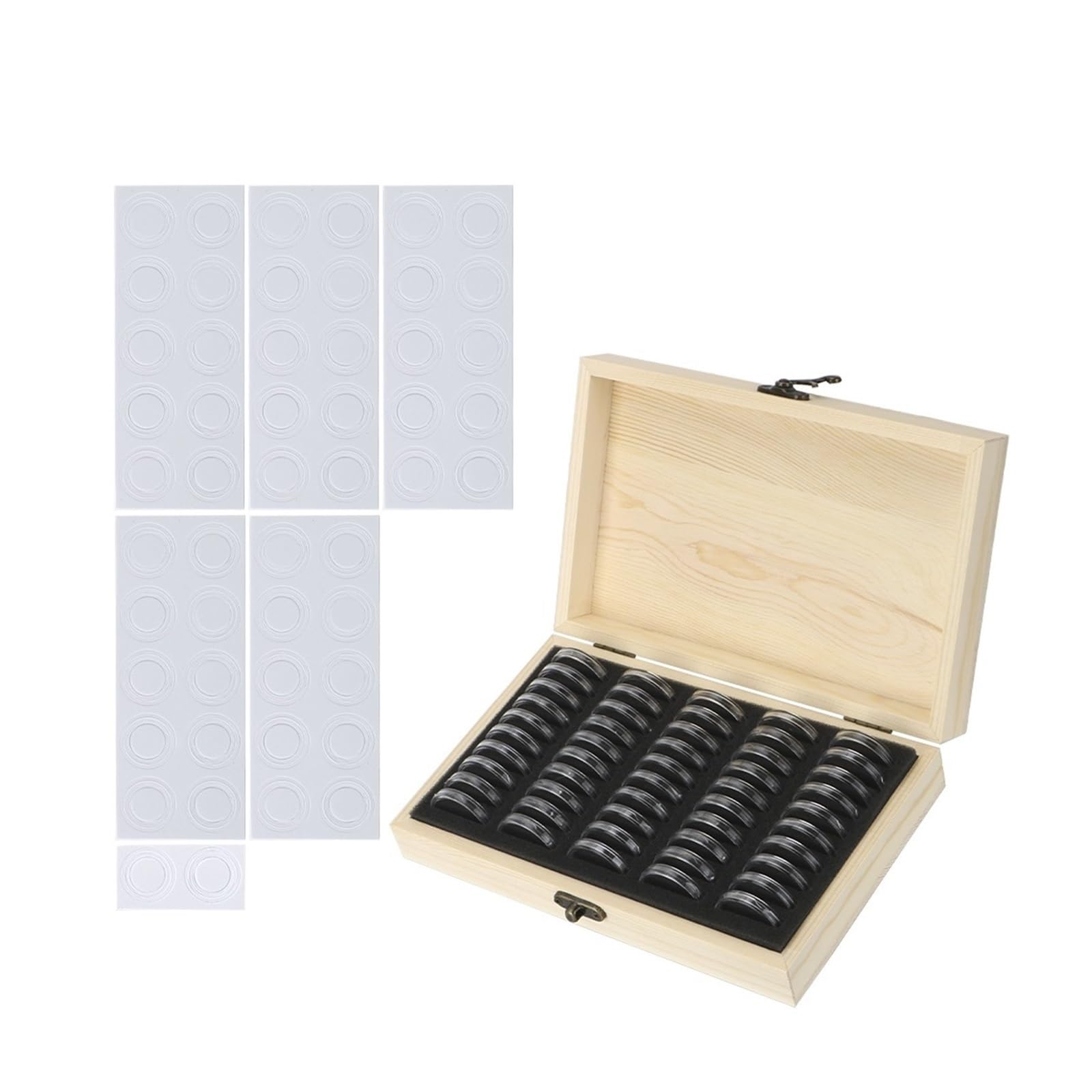 ZythrXLate Wooden Coin Collection Box 20/30/50/100PCS Coins Storage Box with Adjustment Pad Adjustable Wooden Commemorative Coin Collection Case for Coin Collectors(50PCS)