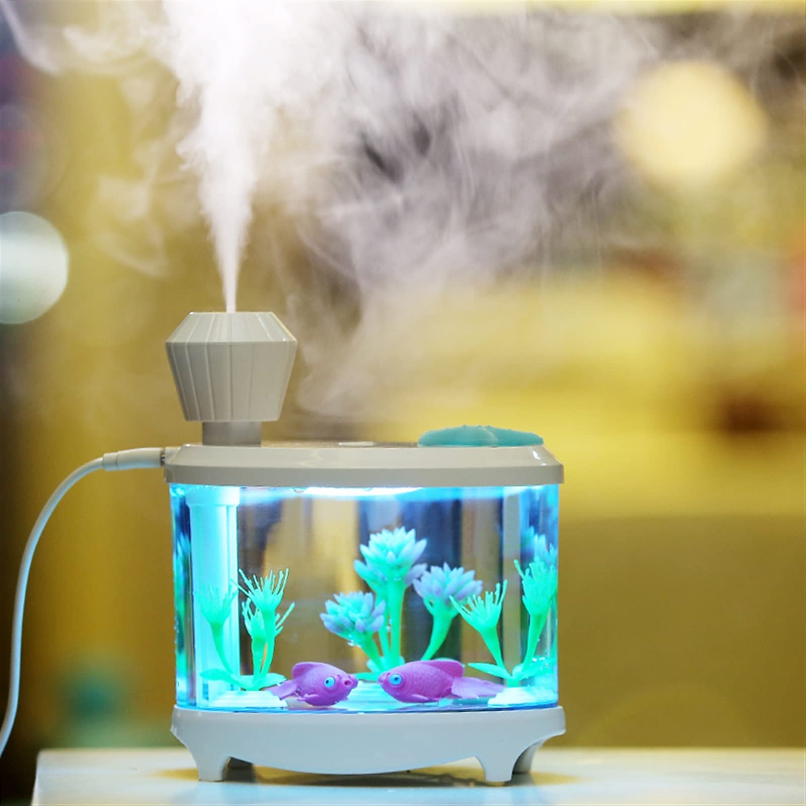 chłodny nawilżacz powietrza do akwarium, przenośny mini nawilżacz powietrza, dyfuzor, kolorowe światło nocne, mini generator mgły USB, 460 ml, dyfuzor wodny, wyciszony rozpylacz, nawilżacz powietrza