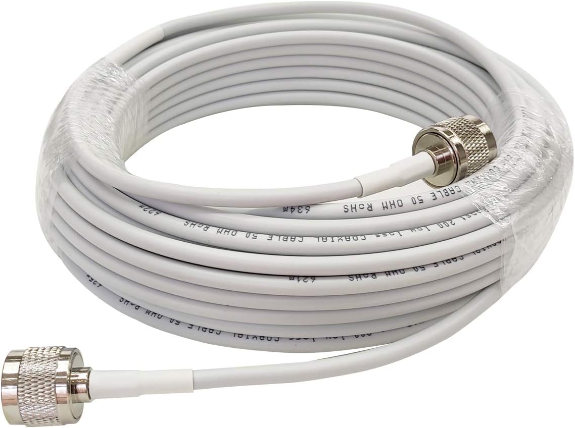 HiBoost 50ft Ultra Low Loss Coaxial Cable with N-Male to N-Male Connector for Cell Phone Signal Booster, Splitters, Outdoor Antenna and Indoor Antenna