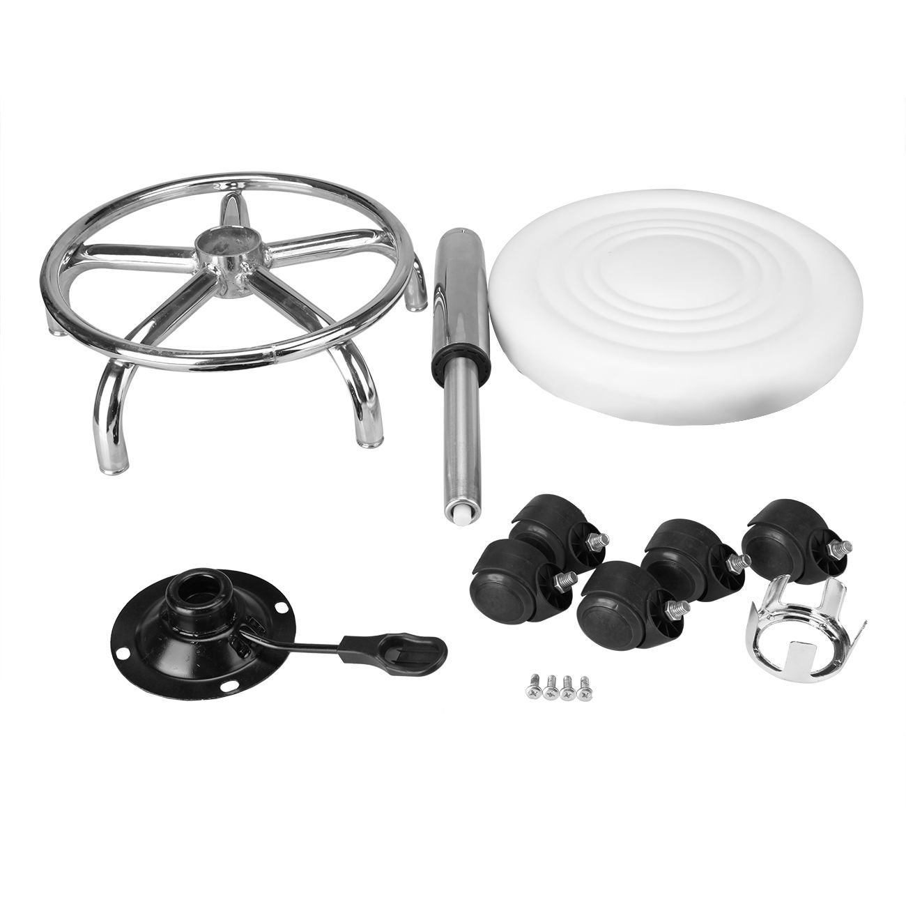 Taburete Giratorio con Ruedas para Peluquería, Asiento de Material Cuero Sintético Grueso y Suave,DZ15-Plus (Blanco)