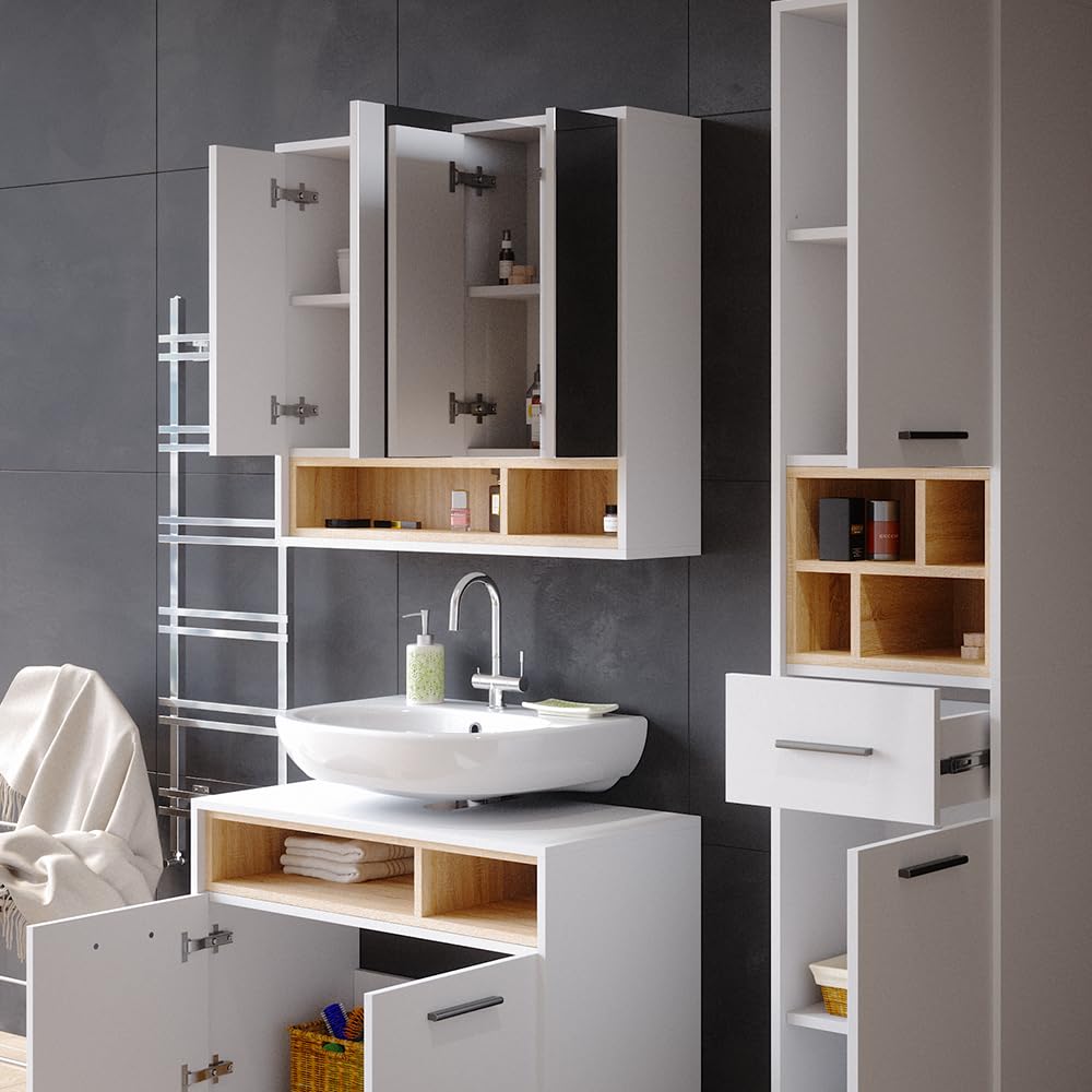 Vicco Armoire De Toilette Lucie Bambou Avec Miroir 54x44.5 Cm - Rangement Salle De Bain