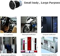 Vista 5 de Interruptor de botón de enclavamiento de 0.748 pulgadas, interruptor SPDT de encendido/apagado, impermeable, de metal negro, anillo LED de 12V