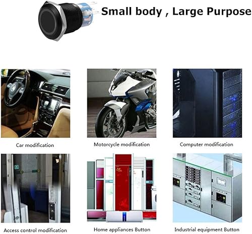 Miniatura 5 de Interruptor de botón de enclavamiento de 0.748 pulgadas , interruptor SPDT de encendidoapagado, con metal negro impermeable, anillo LED de 12V con