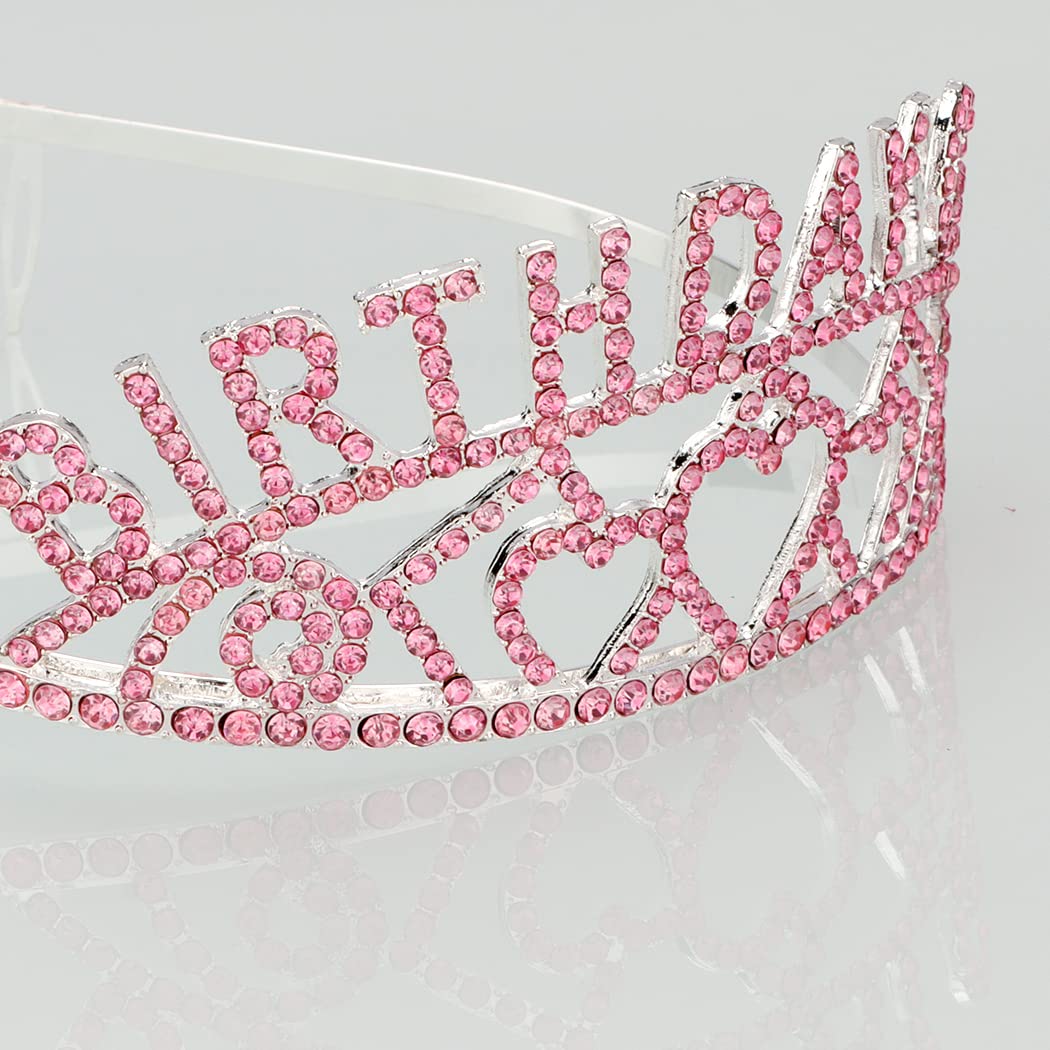 AOPRIE Pink Silver Birthday Crowns for Women Tiaras for Women Crowns for Girls Rhinestone Crystal Decor Headband - Image 5