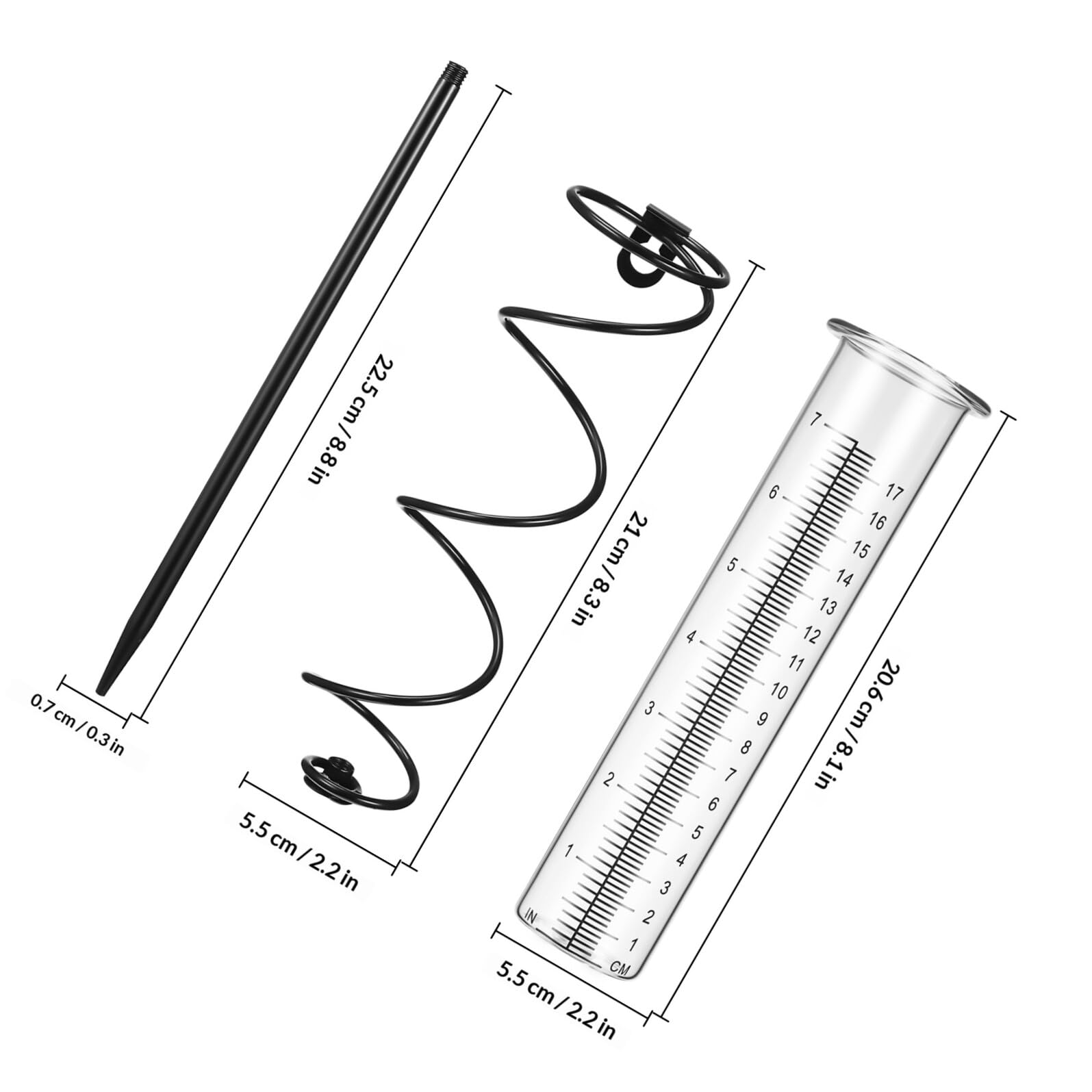 Pluviomètre de Jardin en Verre, Lot de 1 Set de Piquet Spiralé en Fer