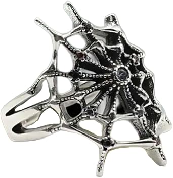 Styles Bloody Spiders Web Rings with Black Amethyst Stone Adjustable Vintage Jewelry for Women and Men Dark Fantasy Rings
