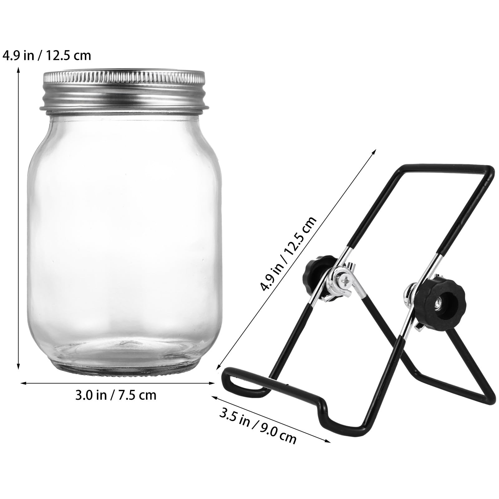 ibasenice Kit de Germination à Bocal Mason 500 ML Couvercle en INOX et Support Noir Incliné – Ensemble pour Germoir de Graines, Culture Maison, Drainage et Aération Efficace