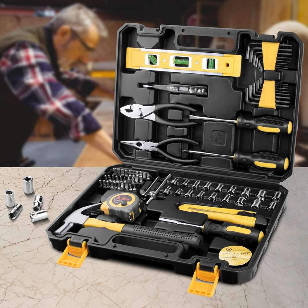 78pcs Set Di Utensili Manuali Kit Di Utensili Manuali Per Riparazioni Domestiche Generali Con Cassetta Degli Attrezzi In Plastica Custodia Per Chiavi A Bussola Cacciavite Coltello Oro