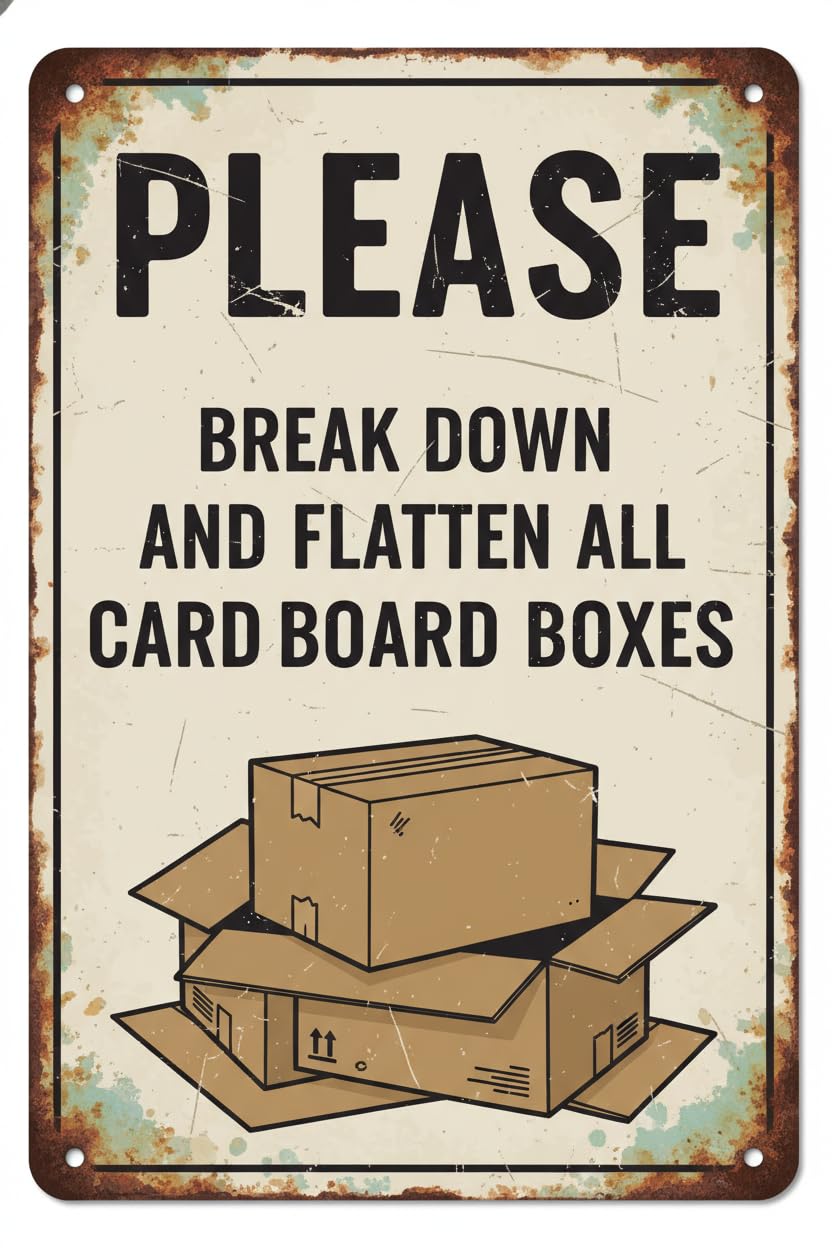 Wall Decor Please Break Down And Flatten All Cardboard Boxes Decal 8x12Inch Vintage Signs Aluminum Plates Printed