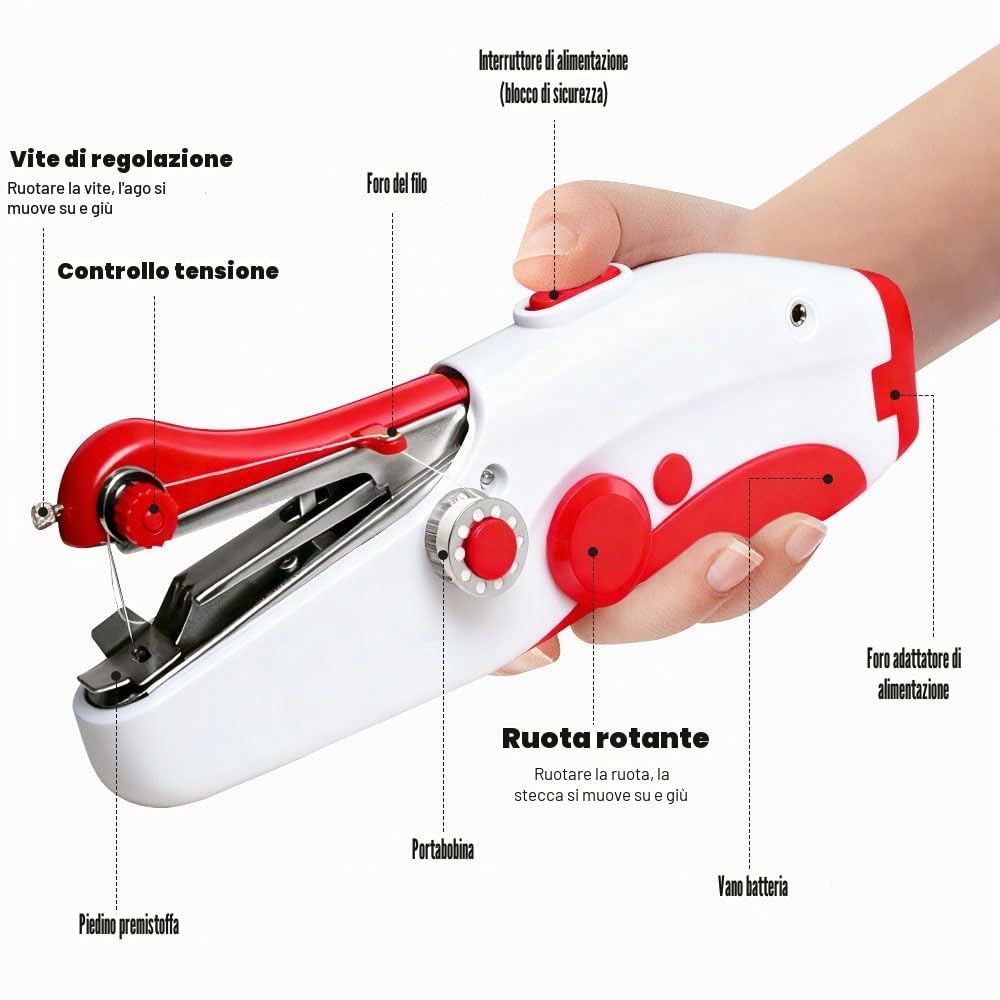 Macchina da Cucire Portatile, Mini Elettrica Handheld Sewing Machine, Elettrica a 2 Velocità, Facile da Usare, Cucitura Rapida, Compatta e Leggera, per Vestiti, Tende in Tessuto, Fai da te