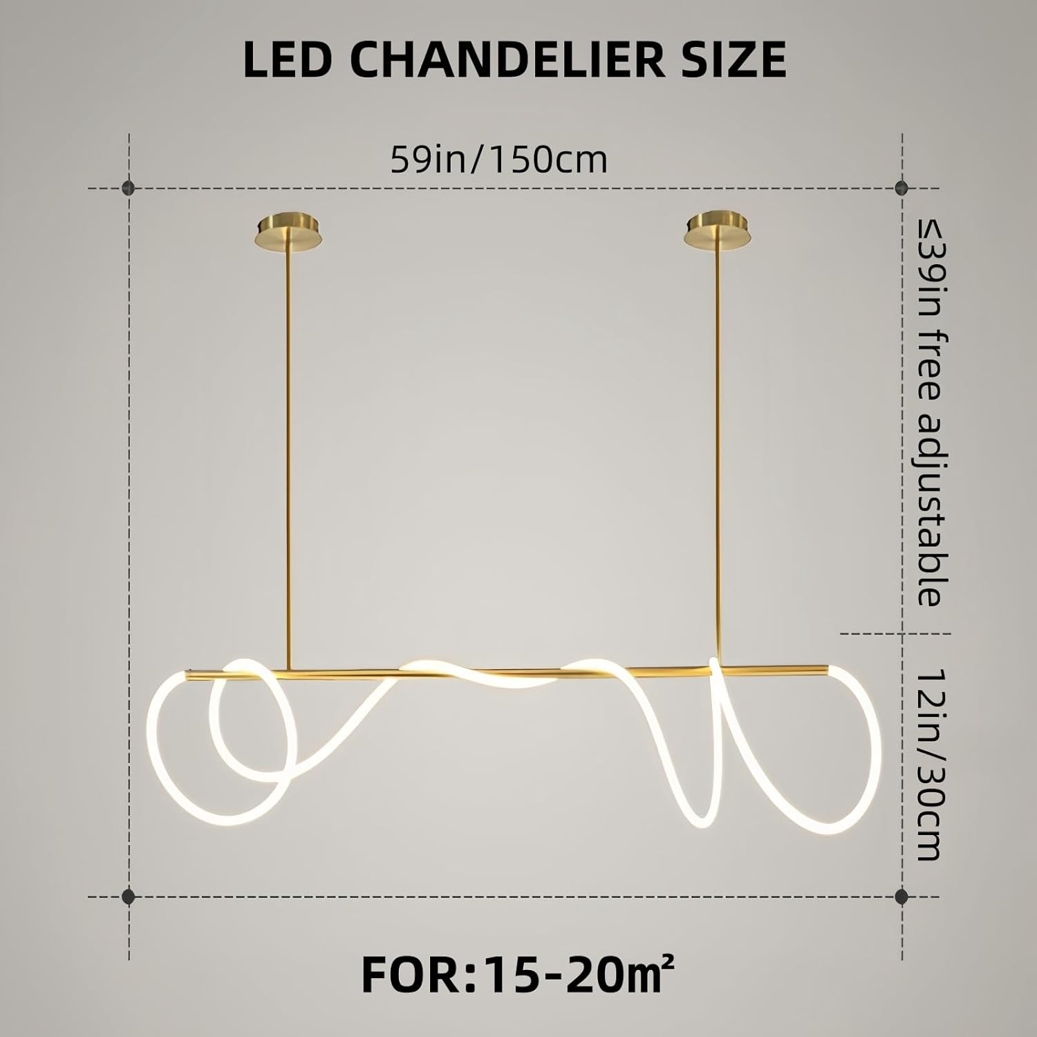 Modern LED Linear Pendant Light, DIY 59 inch Gold Chandelier, with Remote Height Adjustable Ceiling Hanging Dining Room Light Fixture, Kitchen Island Lighting, Restaurant Long Hose Lamp