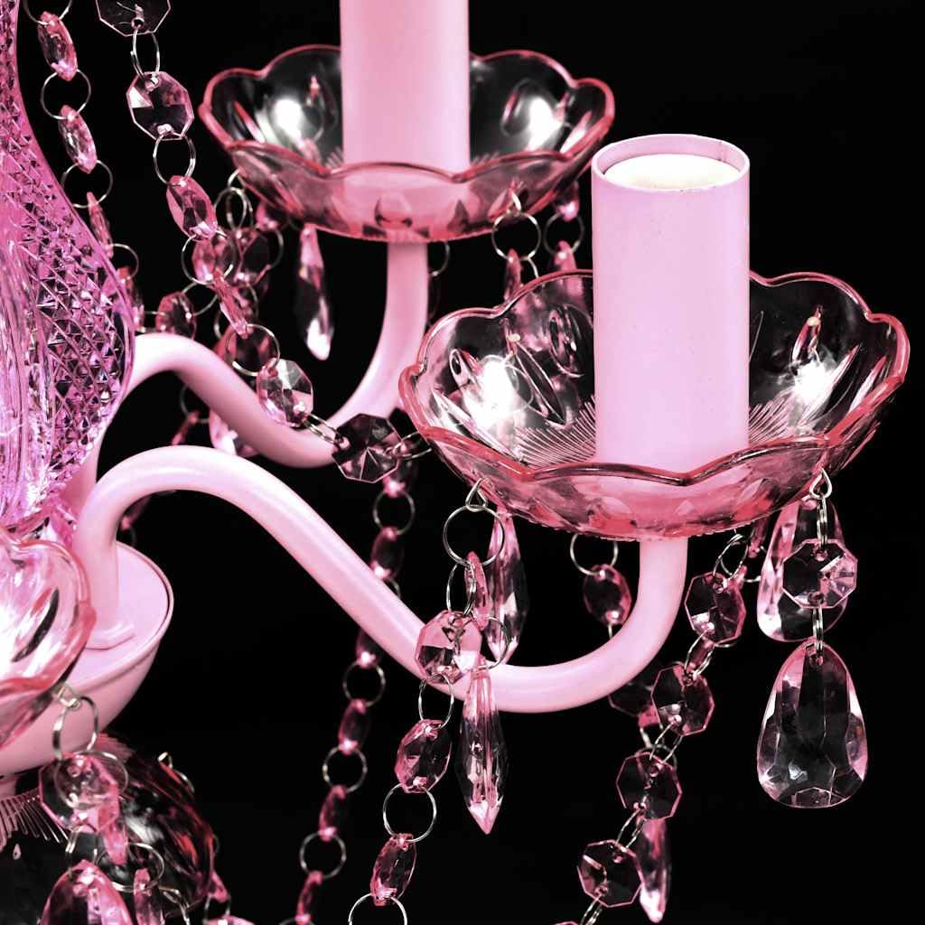 Lustre en cristal rose classique plafonnier 5 feux lampe luminaire