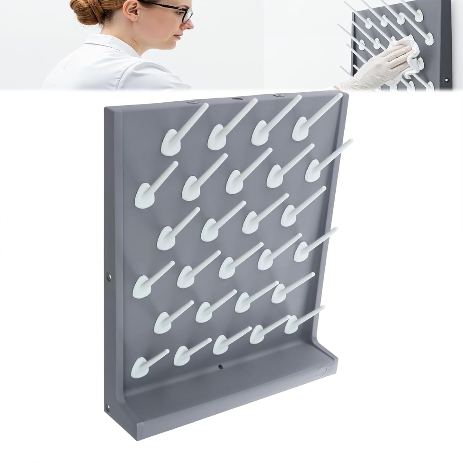 MObyat Escurridor De Laboratorio con Clavijas De 13,8 Cm, 27 Clavijas para Secar Botellas con Tubo De Drenaje De 60 Cm, Diseño De Drenaje Inclinado, para Material De Vidrio De Laboratorio