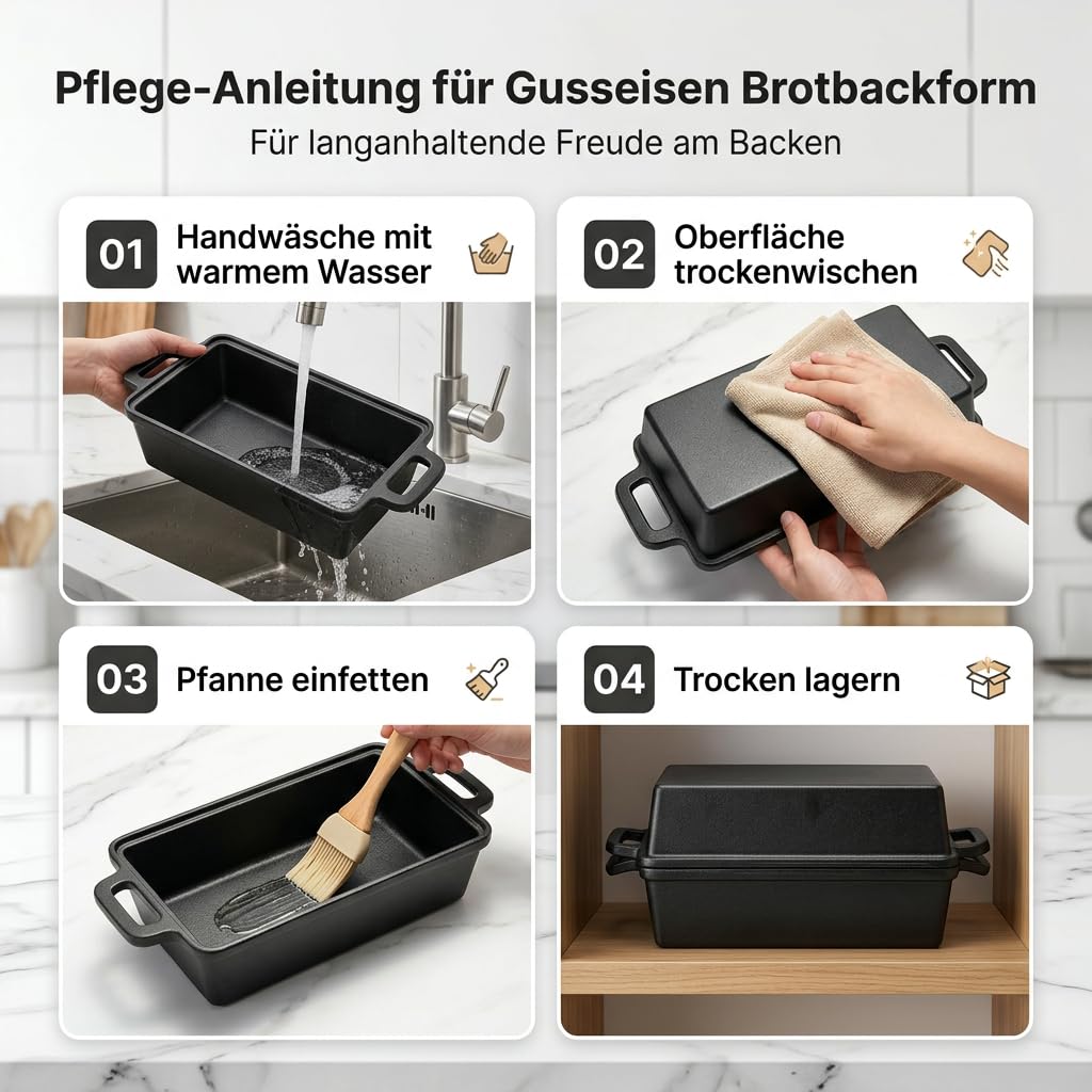 Brotbackform mit Deckel Gusseisen - Ideal als Kastenform, Toastbrot Backform, Brotform, Gusseisen Topf Brot backen Zubehör, Brottopf (25CM)