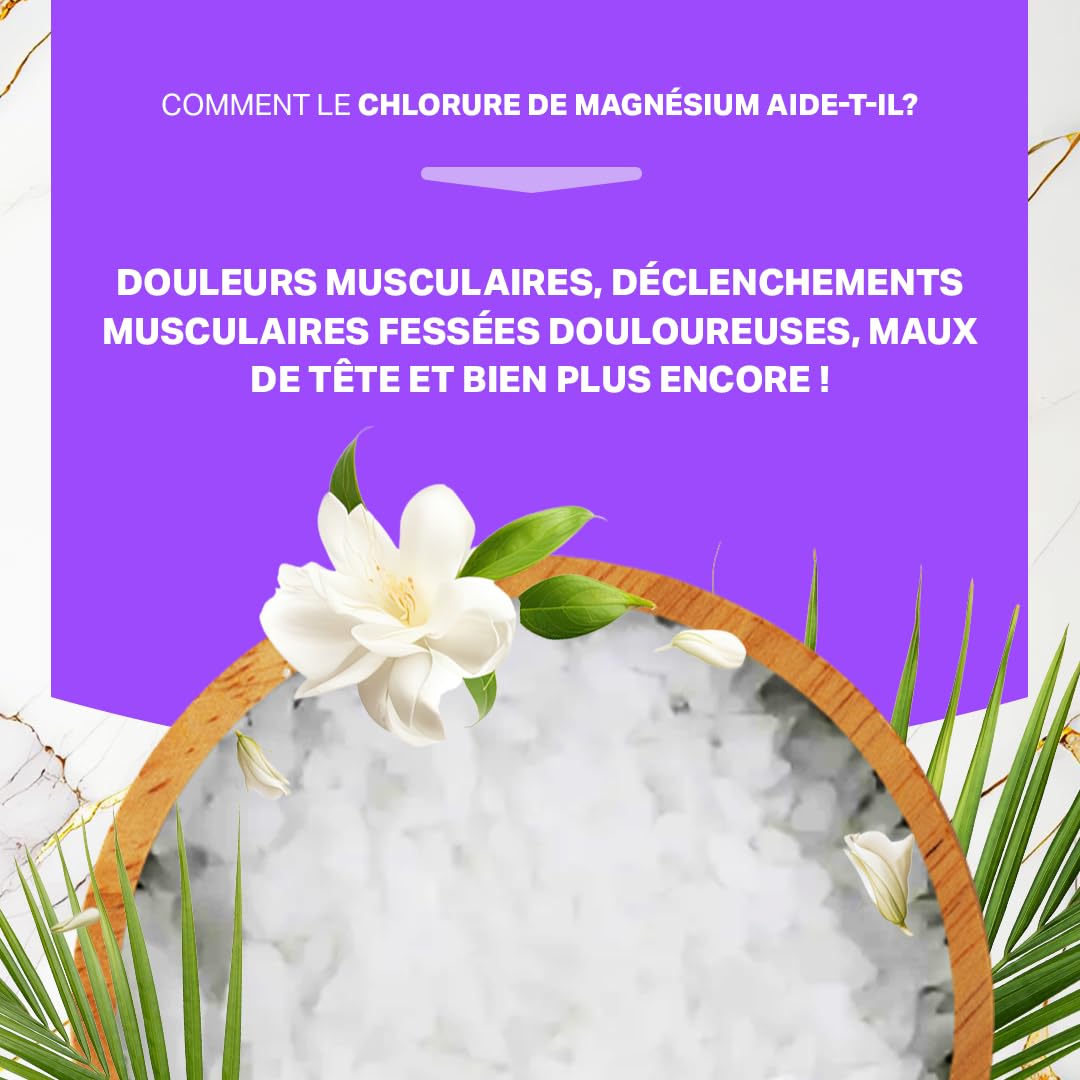 Chlorure de Magnésium Flakes I Cristaux de Magnésium pour Spa I Sel de Bain Relaxant Hexahydraté I Sels de Bain Naturels (8 Kg)