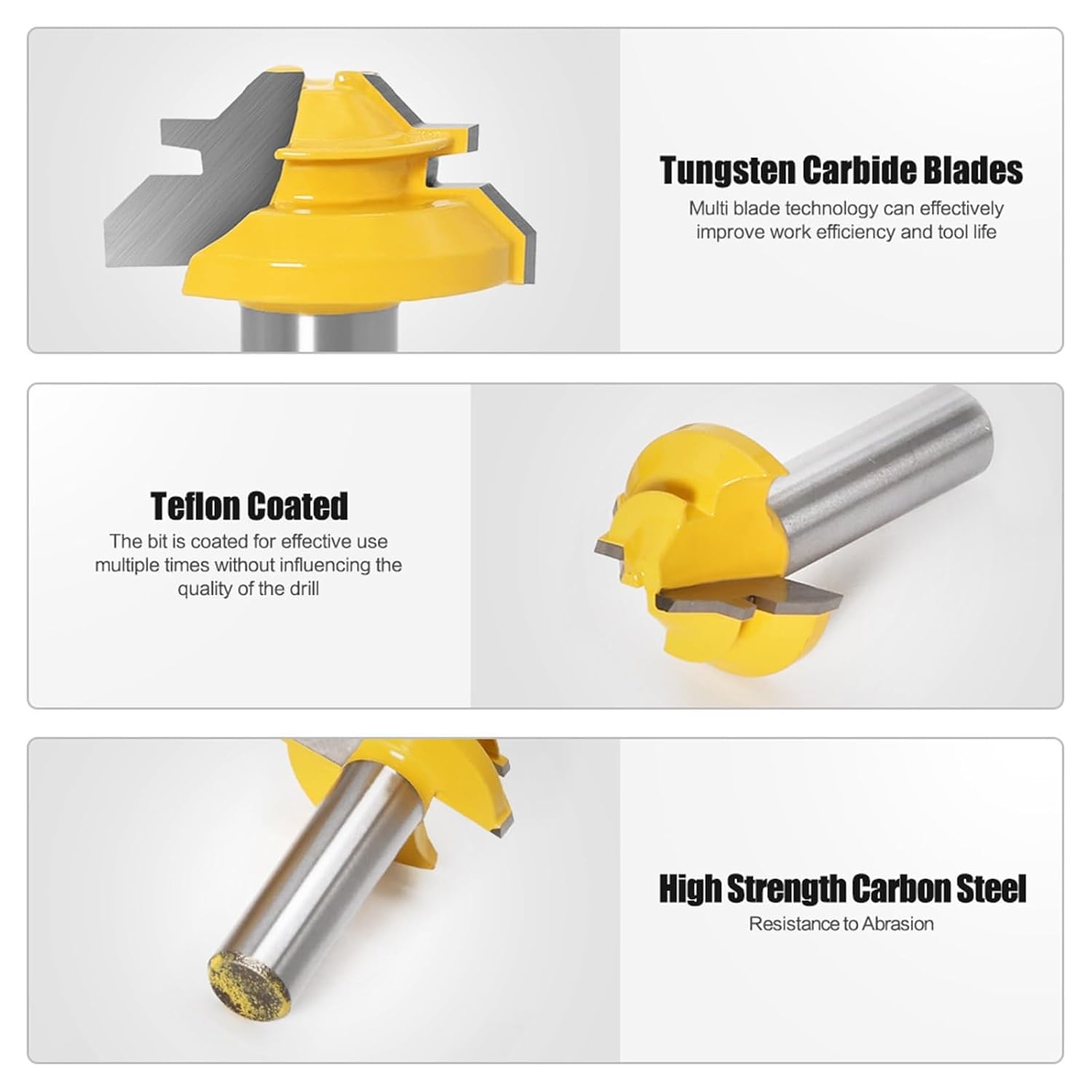 ​Solid Carbide Lock Miter Router Bits 45° | 1/2" or 1/4" Shank | for Wood Cabinet Tenon Joint | CNC Milling Cutter Kit (6/8/10mm Bit Sizes)​(3pcs 1/2)