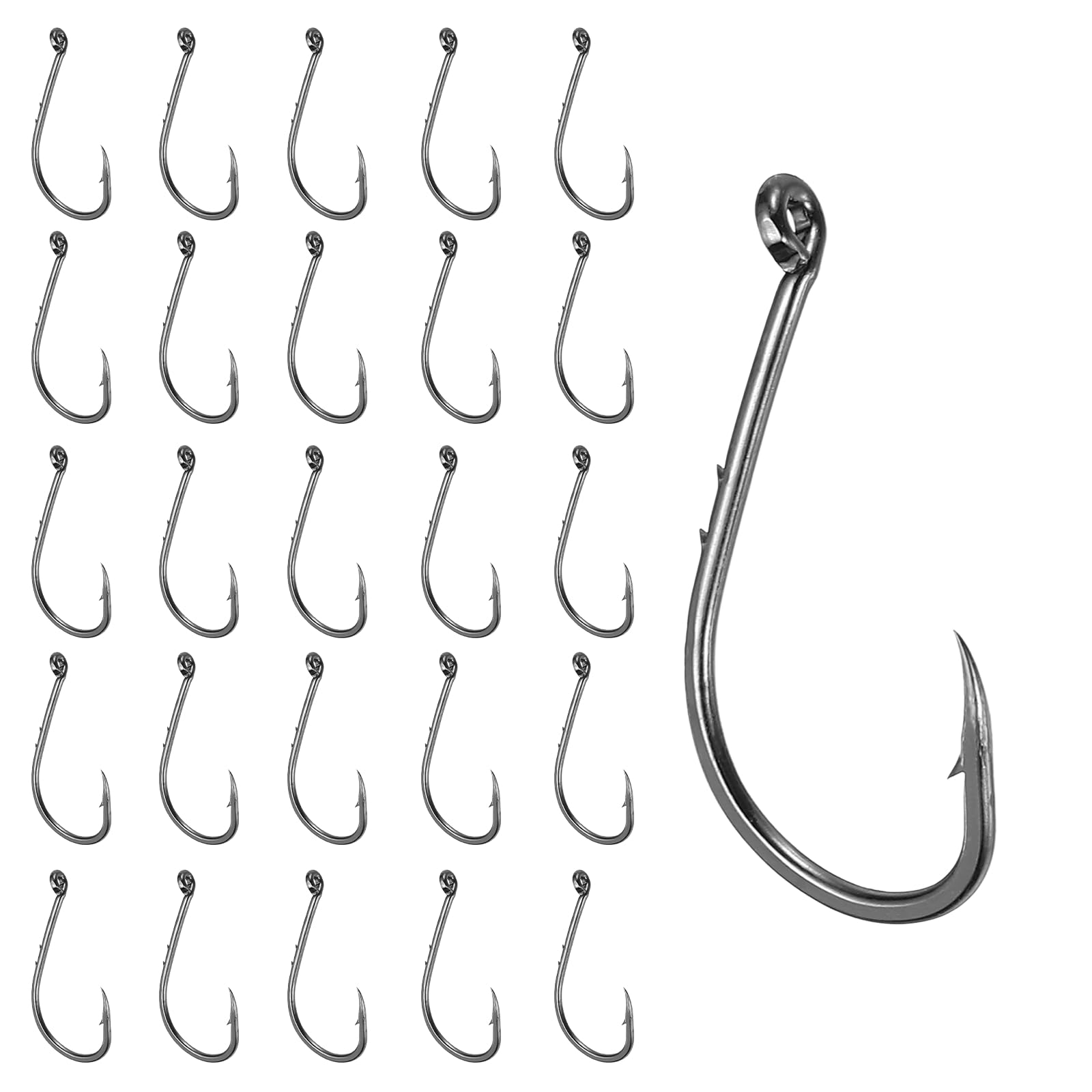 YELARXI Bait Holder Fishing Hook, High Carbon Steel Double Barbed J Fishing Hooks Closed Eye, Offset, 8# & Black & 100Pcs - Fitting For(Saltwater/Freshwater Rigs)