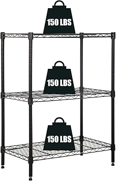 3-Tier Storage Shelves Adjustable, MGHH Wire Shelving Heavy Duty Storage Rack150 Lbs Loading Capacity/ Shelf Metal Shelf Organizer for Pantry Garage Kitchen 23"D x12"W x 30"H -Black