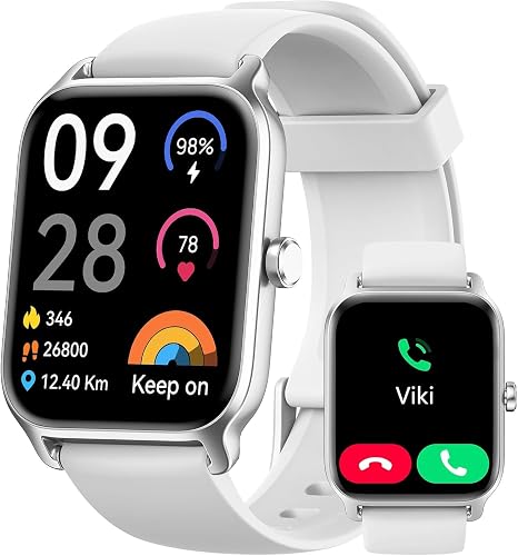 Tensky Smart Watch for Men Women with Calls, 1.85” HD Large Screen Fitness Tracker with Alexa, 101+ Workout Modes, Sleep/Heart Rate/Stress Monitor, 10 Day Battery, for iPhone/Android/Samsung, White