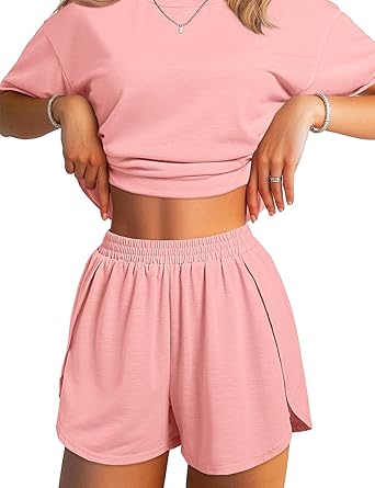 JUSTFASHIONNOW Split Short Bamboo Pajama Set Cute Summer Pjs for Women 2 Piece Short Sleeve Lounge Sets Soft Sleepwear
