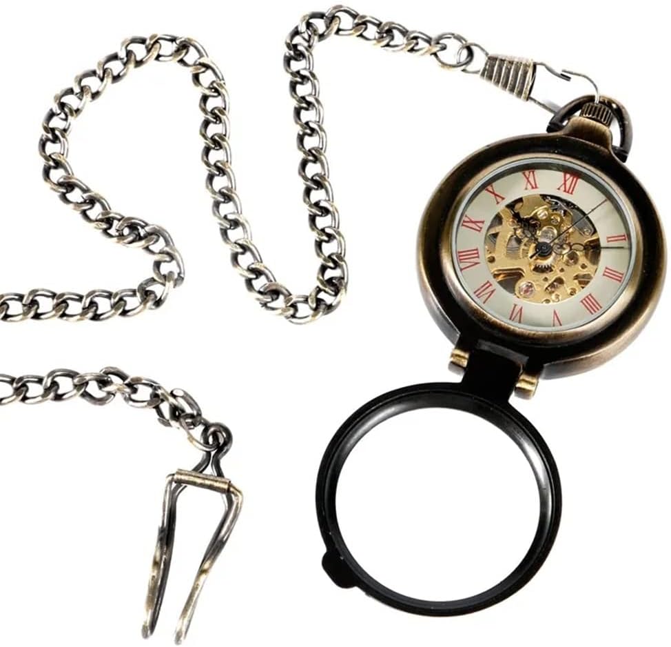 Clockwork Mechanical Pocket Watch Cool 180 Degree case Glass Cover Roman Numerals Gift
