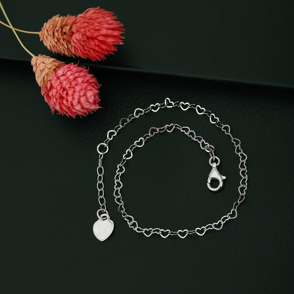 Vanbelle Sterling Silver Jewelry - Rhodium Plated 925 Stamp - Interlinked Open Heart Anklet - Stylish Beautifully Designed for Women - 9" Long + 1" Extender