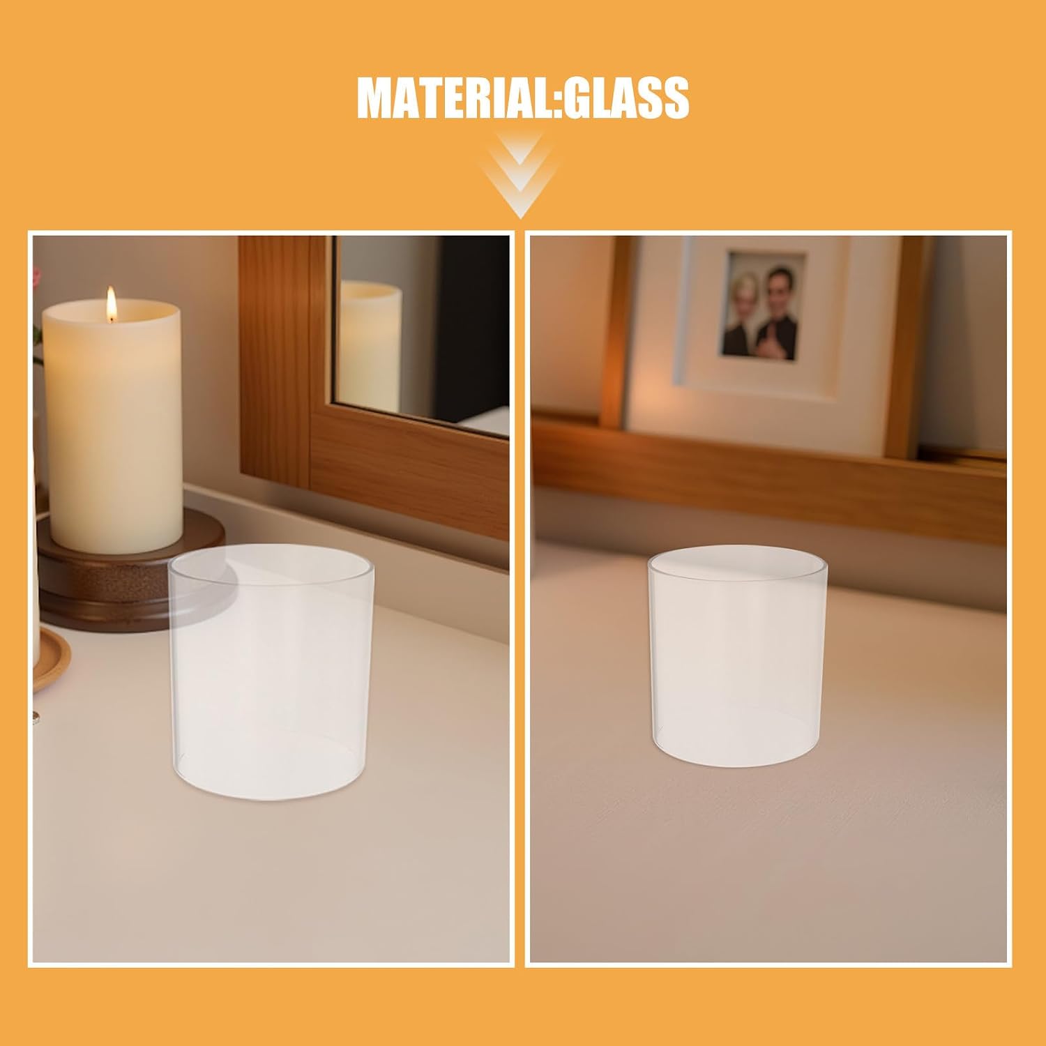 2pcs Glass Candle Holder Sleeve Open Ended Cylinder Chimney Cover | Windproof, Universal Fit, Easy Maintenance, for Dining Rooms