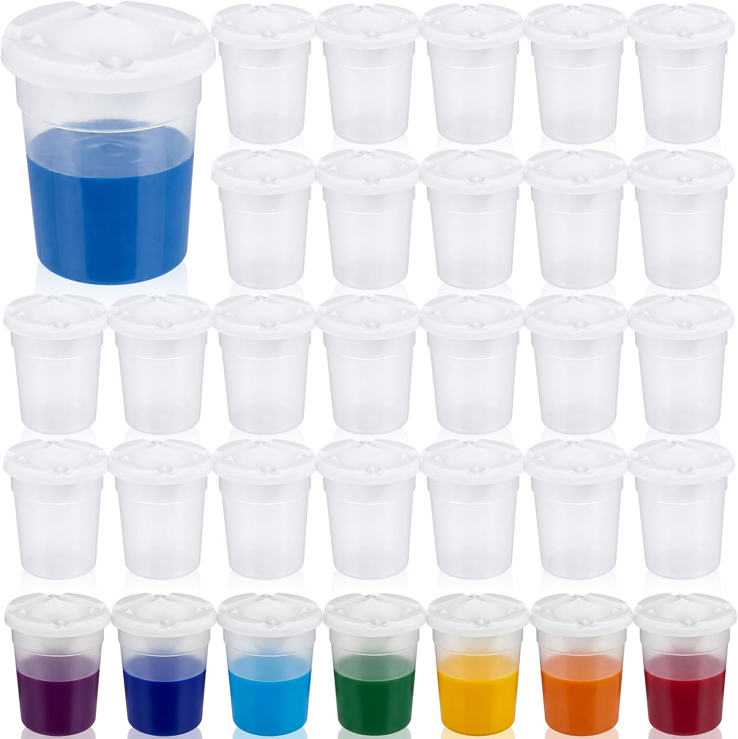Domensi 50 Packs No Spill Paint Cups with Lids for Kids Reusable Small Plastic Paint Containers with Lids Spill Proof Water Cup for Painting, School, Classroom, Art Crafts Supplies