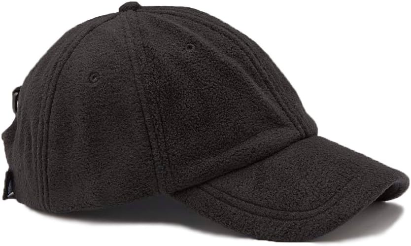 New 6 Panel Polar Fleece Luggage Buckle Baseball Cap - Black